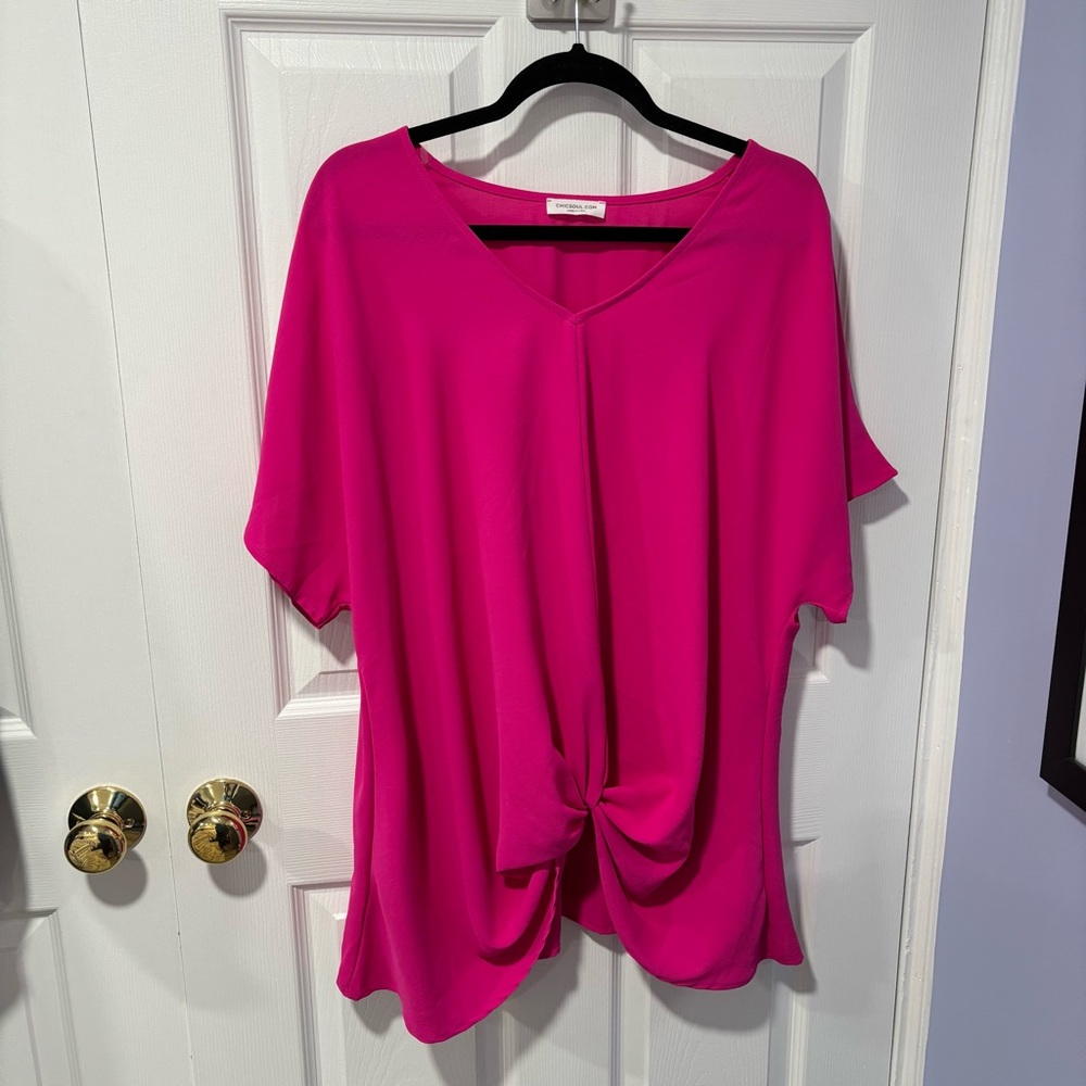Chic Soul Vibrant Pink Knot Blouse